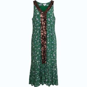 J.Jill Floral Sleeveless Maxi Dress Women S Green Boho V-Neck Fairy Grunge Indie